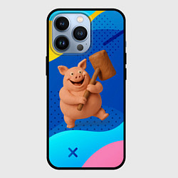 Чехол для iPhone 13 Pro Огромная веселая свинья с кувалдой, цвет: 3D-черный