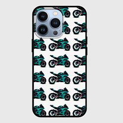 Чехол для iPhone 13 Pro Motorbike light blue, цвет: 3D-черный