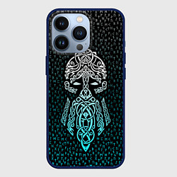 Чехол для iPhone 13 Pro Древний бог воинов в кельтском стиле и рунах, цвет: 3D-тёмно-синий