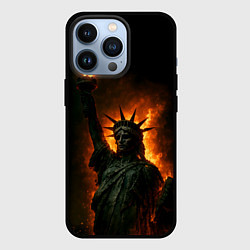 Чехол для iPhone 13 Pro Статуя свободы в огне, цвет: 3D-черный