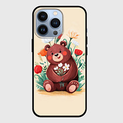Чехол для iPhone 13 Pro Мишаня с букетом, цвет: 3D-черный