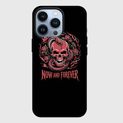 Чехол для iPhone 13 Pro Череп со змеей и розами тату, цвет: 3D-черный
