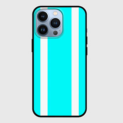 Чехол для iPhone 13 Pro Color blue white stripes, цвет: 3D-черный