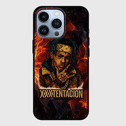 Чехол для iPhone 13 Pro XXXTentacion на фоне огня, цвет: 3D-черный