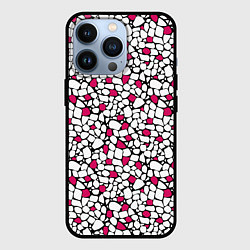 Чехол для iPhone 13 Pro Мелкий красно белый мозаичный узор на черном, цвет: 3D-черный