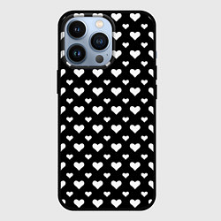 Чехол для iPhone 13 Pro Чёрно-белый паттерн сердечки, цвет: 3D-черный