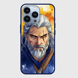 Чехол для iPhone 13 Pro Ведьмак нарисованный красками, цвет: 3D-тёмно-синий
