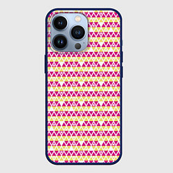 Чехол для iPhone 13 Pro Желтые и розовые треугольники, цвет: 3D-тёмно-синий