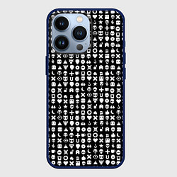 Чехол для iPhone 13 Pro Любовь смерть и роботы, глитч символ паттерн, цвет: 3D-тёмно-синий