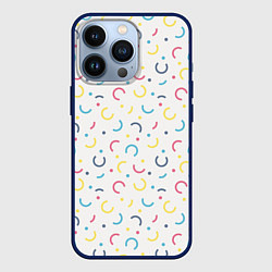 Чехол для iPhone 13 Pro Цветные точки и дуги на белом, цвет: 3D-тёмно-синий