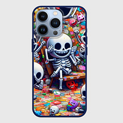 Чехол для iPhone 13 Pro Смеющиеся прикольные скелетики - нейроарт, цвет: 3D-тёмно-синий