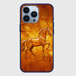Чехол для iPhone 13 Pro Лошадь из желтого янтаря, цвет: 3D-тёмно-синий