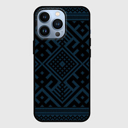 Чехол для iPhone 13 Pro Славянские узоры на черном, цвет: 3D-черный