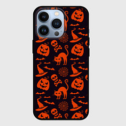 Чехол для iPhone 13 Pro Паттерн с символами праздника Хэллоуин, цвет: 3D-черный