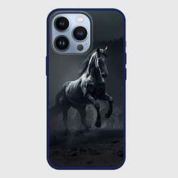 Чехол для iPhone 13 Pro Черный конь в поле, цвет: 3D-тёмно-синий