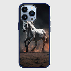 Чехол для iPhone 13 Pro Белая лошадь, цвет: 3D-тёмно-синий