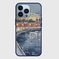 Чехол для iPhone 13 Pro Новогодние праздники в Москве, цвет: 3D-тёмно-синий