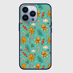 Чехол для iPhone 13 Pro Новогодний паттерн печенье с конфетами, цвет: 3D-тёмно-синий