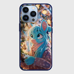Чехол для iPhone 13 Pro Синяя новогодняя лошадка, цвет: 3D-тёмно-синий