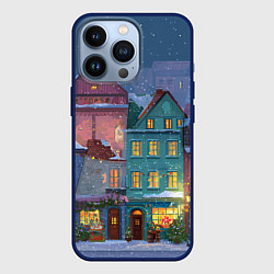 Чехол для iPhone 13 Pro Новогодний дворик, цвет: 3D-тёмно-синий