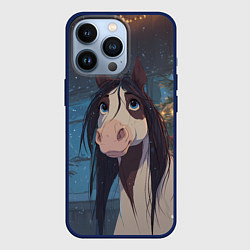 Чехол для iPhone 13 Pro Белая пятнистая новогодняя лошадка, цвет: 3D-тёмно-синий