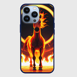 Чехол для iPhone 13 Pro Огненная лошадь в кольце, цвет: 3D-тёмно-синий