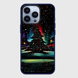 Чехол для iPhone 13 Pro Новый год на черном фоне, цвет: 3D-тёмно-синий