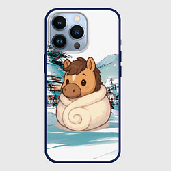 Чехол для iPhone 13 Pro Милая лошадка укутанная в плед, цвет: 3D-тёмно-синий