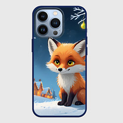 Чехол для iPhone 13 Pro Лисичка новогодней ночью, цвет: 3D-тёмно-синий