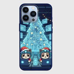 Чехол для iPhone 13 Pro Новогодние котики айтишники, цвет: 3D-тёмно-синий
