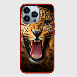 Чехол для iPhone 13 Pro Рык леопарда, цвет: 3D-красный