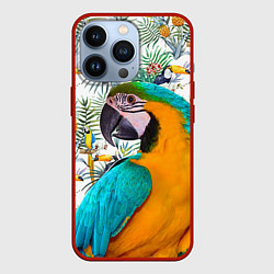 Чехол для iPhone 13 Pro Летний попугай, цвет: 3D-красный