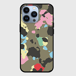 Чехол для iPhone 13 Pro Камуфляж: микс цветов, цвет: 3D-черный