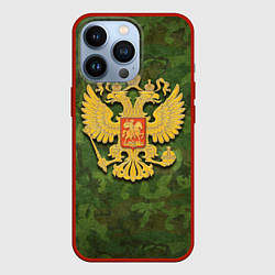 Чехол для iPhone 13 Pro Герб на камуфляже, цвет: 3D-красный