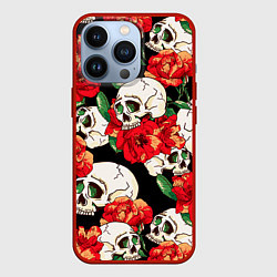 Чехол для iPhone 13 Pro Черепки и розы, цвет: 3D-красный