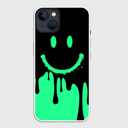 Чехол для iPhone 14 Plus Смайлик с подтеками, цвет: 3D-белый