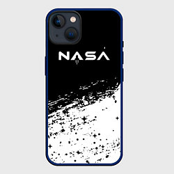 Чехол для iPhone 14 Plus Наса белая краска, цвет: 3D-тёмно-синий