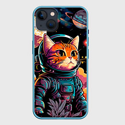 Чехол для iPhone 14 Plus Милый котик из космоса, цвет: 3D-голубой