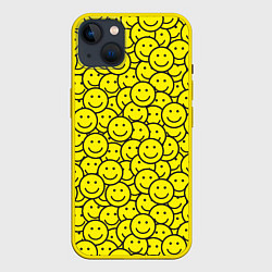 Чехол для iPhone 14 Plus Счастливые смайлики, цвет: 3D-желтый