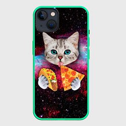 Чехол для iPhone 14 Plus Кот с едой, цвет: 3D-мятный