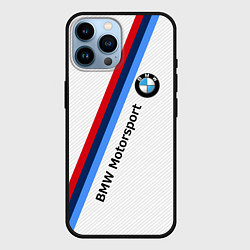 Чехол для iPhone 14 Pro Max BMW Motorsport: White Carbon, цвет: 3D-черный