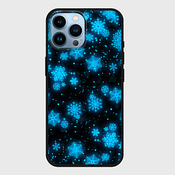 Чехол для iPhone 14 Pro Max НОВОГОДНИЕ НЕОНОВЫЕ СНЕЖИНКИ 2022 НОВЫЙ ГОД, цвет: 3D-черный