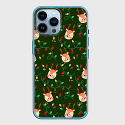 Чехол для iPhone 14 Pro Max НОВОГОДНИЙ ОЛЕНЬ GREEN, цвет: 3D-голубой