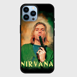 Чехол для iPhone 14 Pro Max Nirvana - Kurt Cobain with a gun, цвет: 3D-черный