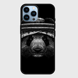 Чехол для iPhone 14 Pro Max Панда и куфия - рисунок карандашом, цвет: 3D-черный