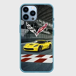 Чехол для iPhone 14 Pro Max Шевроле Корвет - гоночная команда, цвет: 3D-голубой