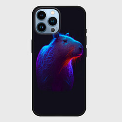 Чехол для iPhone 14 Pro Max Неоновая капибара на чёрном фоне, цвет: 3D-черный