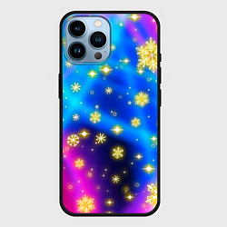 Чехол для iPhone 14 Pro Max Снежинки и звезды - яркие цвета, цвет: 3D-черный