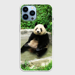 Чехол для iPhone 14 Pro Max Панда отдыхает в ванной, цвет: 3D-белый