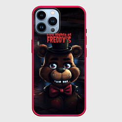 Чехол для iPhone 14 Pro Max Забавный Фреди в шляпе, цвет: 3D-малиновый